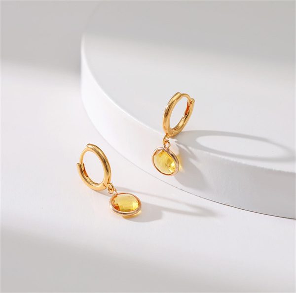 Yellow Crystal & 18K Gold-Plated Round Huggie Earrings For Sale