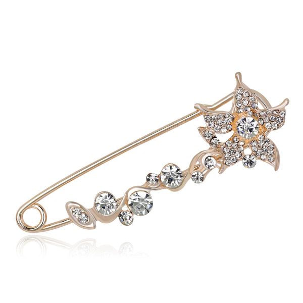 Cubic Zirconia & 18K Gold-Plated Flower Pin Brooch Online Sale