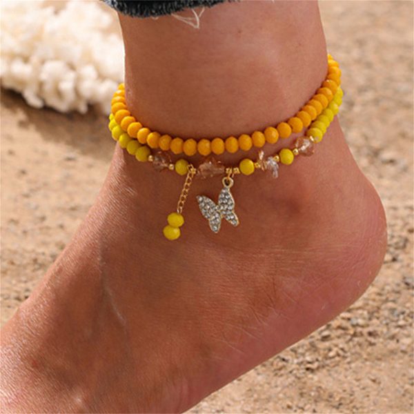 Yellow & Cubic Zirconia Heart Butterfly Stretch Anklet Set Sale