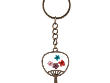 Colored Peach Blossom & 18K Gold-Plated Fan Keychain Cheap