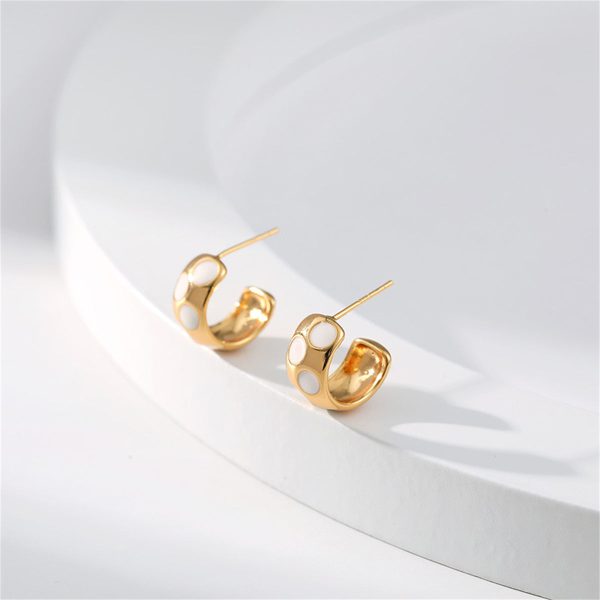 White Enamel & 18K Gold-Plated Spot Huggie Earrings For Discount