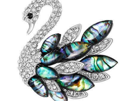 Abalone Shell & Cubic Zirconia Silver-Plated Swan Brooch Hot on Sale