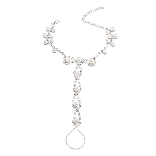 Pearl & Cubic Zirconia Silver-Plated Anklet-to-Toe Ring Set Sale