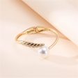 White Pearl & Cubic Zirconia 18K Gold-Plated Leaf Hinge Bangle Online now