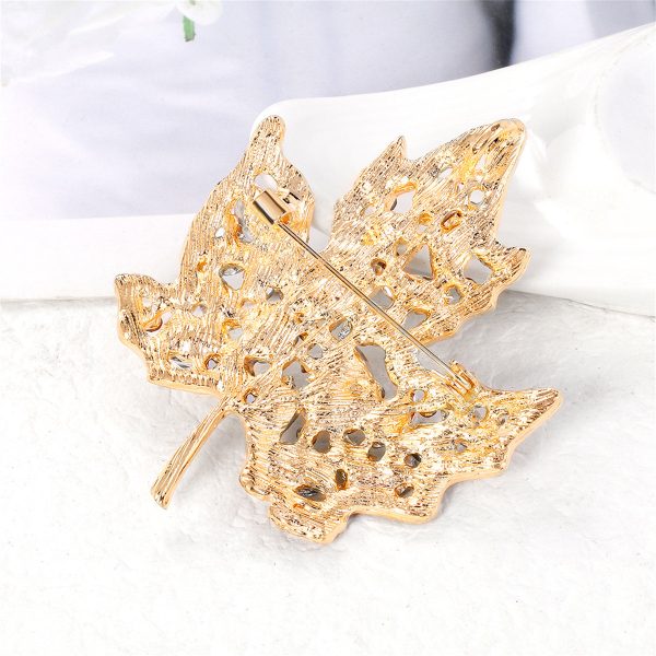 Yellow Crystal & Red Cubic Zirconia Maple Brooch Fashion