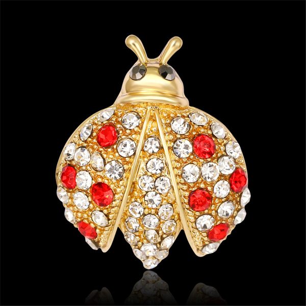 Cubic Zirconia & 18K Gold-Plated Ladybug Brooch Online Sale