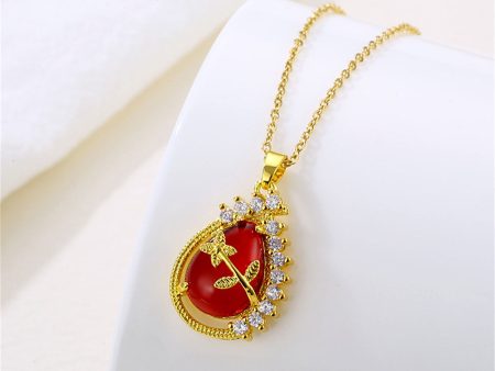 Red Quartz & 18K Gold-Plated Botanical Drop Pendant Necklace For Sale