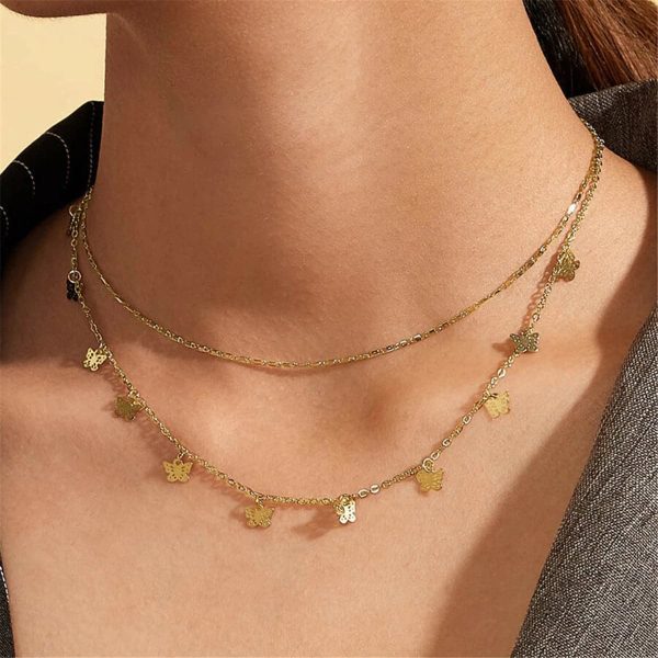 18K Gold-Plated Butterfly Station Layered Necklace Hot on Sale