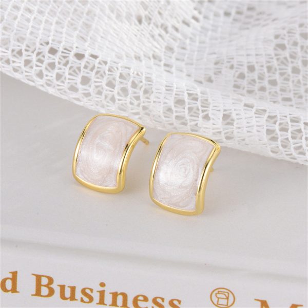 White Enamel & 18K Gold-Plated Curved Face Stud Earrings Hot on Sale