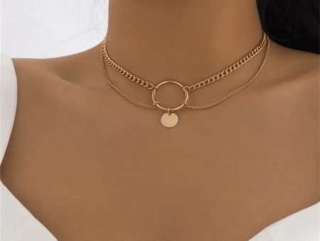 18K Gold-Plated Circle Layered Choker Necklace For Discount