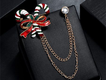 Cubic Zirconia & 18K Gold-Plated Candy Cane Chain Brooch Online Sale