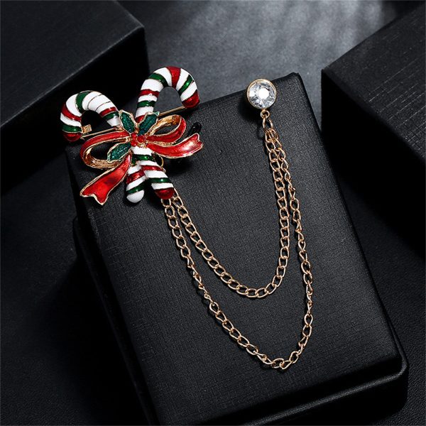 Cubic Zirconia & 18K Gold-Plated Candy Cane Chain Brooch Online Sale