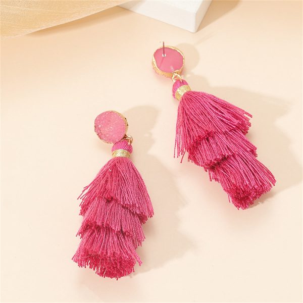 Rose Polyster & Resin 18K Gold-Plated Tassel Drop Earrings For Sale