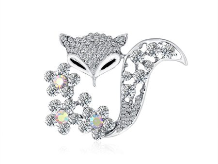 Clear Cubic Zirconia & Silver-Plated Floral Fox Brooch Discount