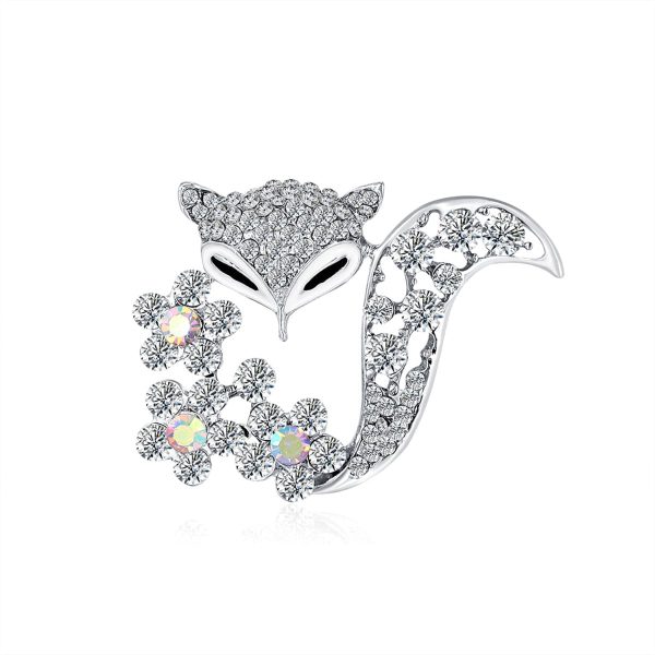 Clear Cubic Zirconia & Silver-Plated Floral Fox Brooch Discount