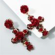 Red Resin & Cubic Zirconia Rose Cross Drop Earrings Online Sale