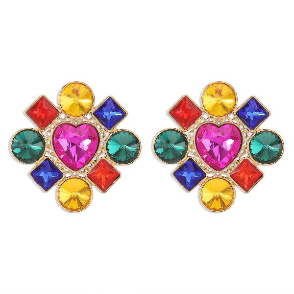 Rose Multicolor Crystal & 18K Gold-Plated Heart Stud Earring Cheap