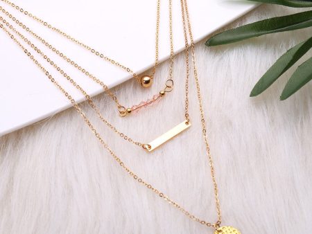 18K Gold-Plated Bar & Beaded Layered Pendant Necklace For Sale