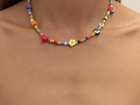 Yellow & Teal Howlite Floral Fruit Beaded Choker Necklace Cheap