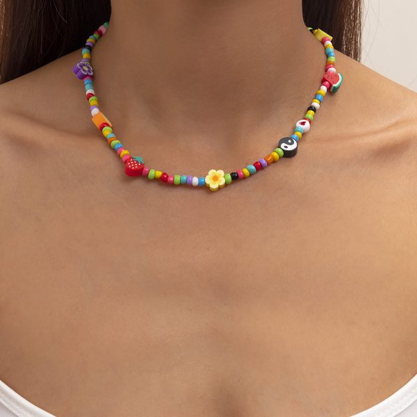 Yellow & Teal Howlite Floral Fruit Beaded Choker Necklace Cheap