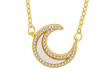 Shell & Cubic Zirconia 18K Gold-Plated Moon Pendant Necklace For Cheap