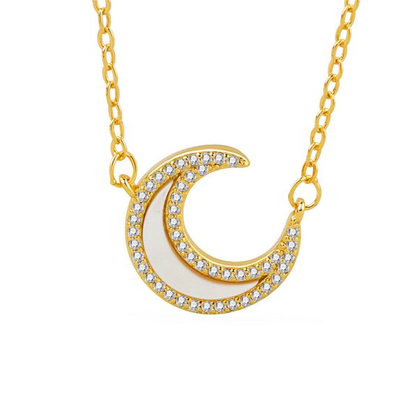 Shell & Cubic Zirconia 18K Gold-Plated Moon Pendant Necklace For Cheap