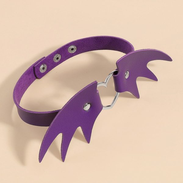 Purple Polystyrene & Silver-Plated Bat Wing Heart Choker Necklace For Discount