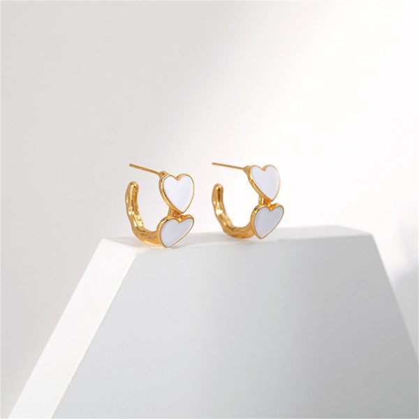 White Enamel & 18K Gold-Plated Heart Huggie Earrings Supply