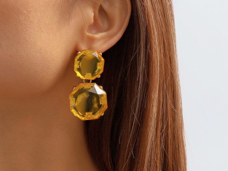 Yellow Crystal & 18K Gold-Plated Octagon Drop Earrings Online