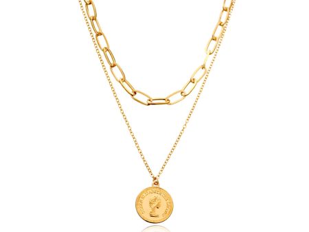 18K Gold-Plated  Queen Elizabeth  Coin Layered Pendant Necklace Online Sale