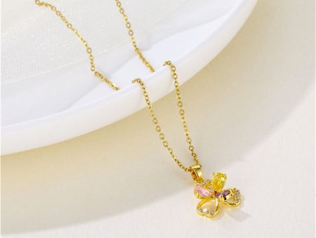 Pink & Yellow Crystal Cubic Zirconia Flower Pendant Necklace Online now