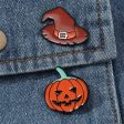 Enamel & Rhodium Plated Pumpkin Witch Hat Badge Set Online Sale