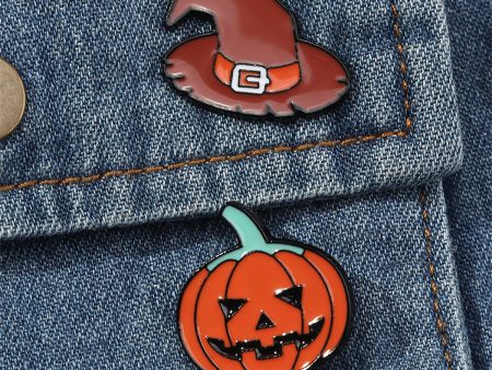 Enamel & Rhodium Plated Pumpkin Witch Hat Badge Set Online Sale