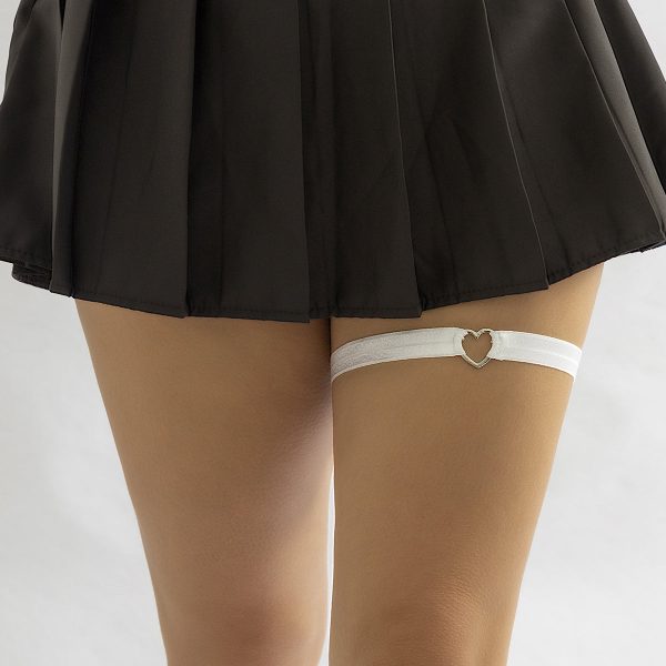 White Nylon & Silver-Plated Heart Garter Discount