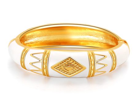 White Enamel & 18K Gold-Plated Rhombus Bangle Supply