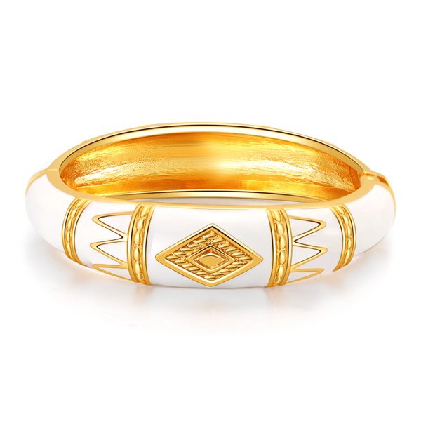 White Enamel & 18K Gold-Plated Rhombus Bangle Supply