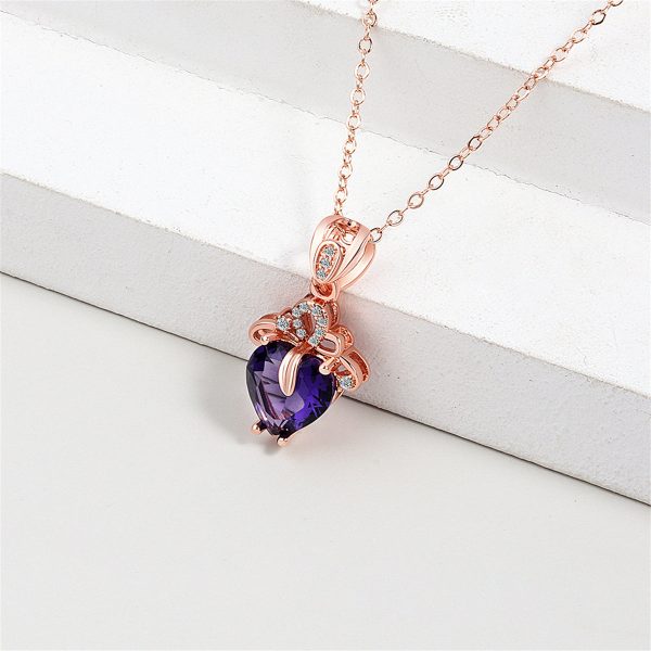 Purple Crystal & Cubic Zirconia Heart Pendant Necklace Online