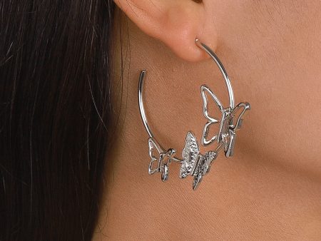 Silver-Plated Butterfly Hoop Earrings Cheap