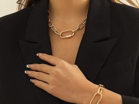 18K Gold-Plated Chunky Cable Chain & Bracelet For Sale