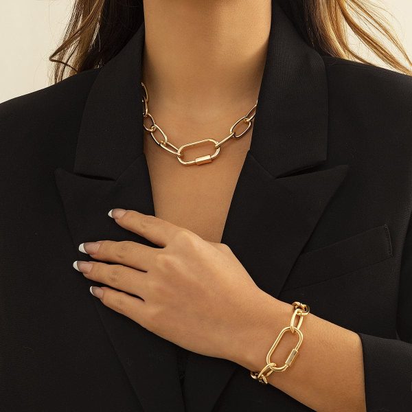 18K Gold-Plated Chunky Cable Chain & Bracelet For Sale