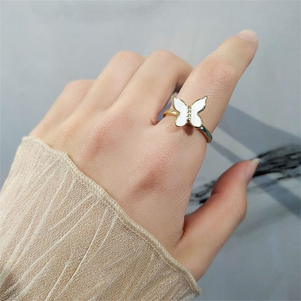 White Enamel & 18K Gold-Plated Rotating Butterfly Ring Supply