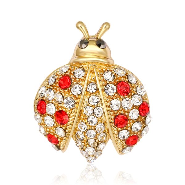 Cubic Zirconia & 18K Gold-Plated Ladybug Brooch Online Sale