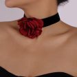 Red Polyster & Silver-Plated Rose Choker Necklace Fashion