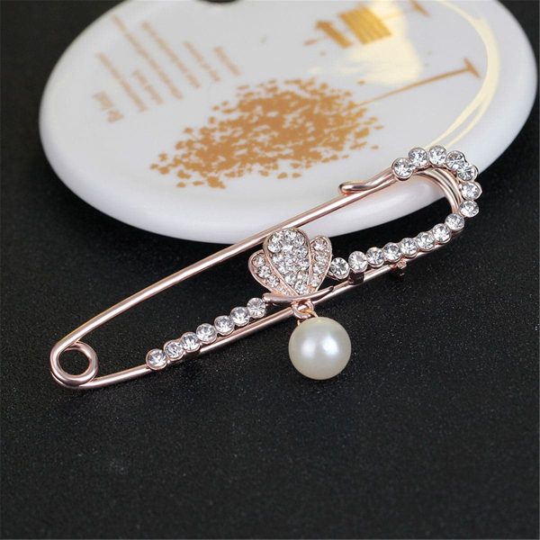 Cubic Zirconia & 18K Gold-Plated Safety Pin Brooch Discount