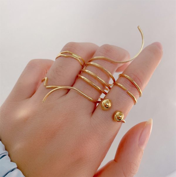 18K Gold-Plated Bead Layered Ring Set Fashion