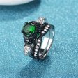 Green Crystal & Cubic Zirconia Two-Tone Skull Ring Set For Discount