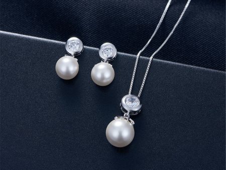 Pearl & Cubic Zirconia Pendant Necklace & Drop Earrings Hot on Sale