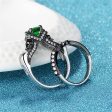 Green Crystal & Cubic Zirconia Two-Tone Skull Ring Set For Discount