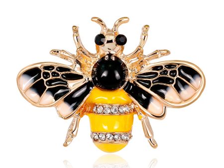 Yellow Enamel & Cubic Zirconia 18K Gold-Plated Bee Brooch Supply