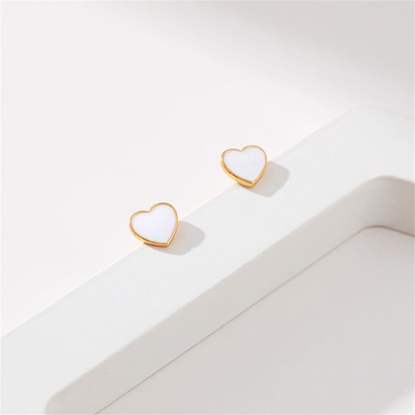 White Enamel & 18K Gold-Plated Heart Stud Earrings Online